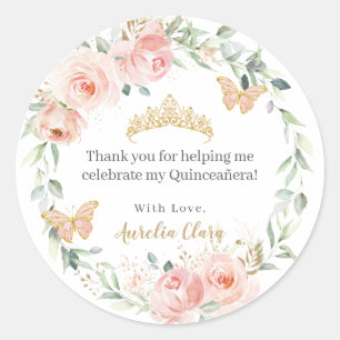 Blush Pink Floral Roses Quinceañera 16th Birthday  Classic Round Sticker