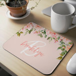 Blush Pink Floral Roses Script Monogram  Mouse Pad<br><div class="desc">This elegant personalized mouse pad features a monogram and first name in modern pink and white script on a blush pink background. A lush arrangement of blush pink roses and greenery adorns the top border.</div>