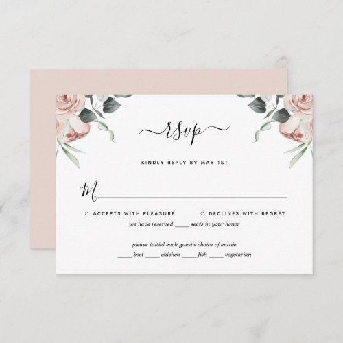 Blush Pink Floral Roses Wedding RSVP Card