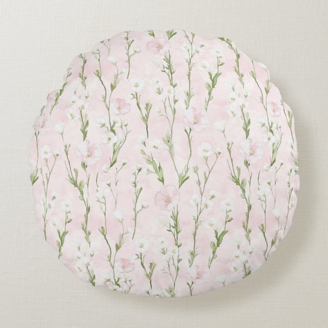 Blush Pink Floral  Round Pillow (Front)