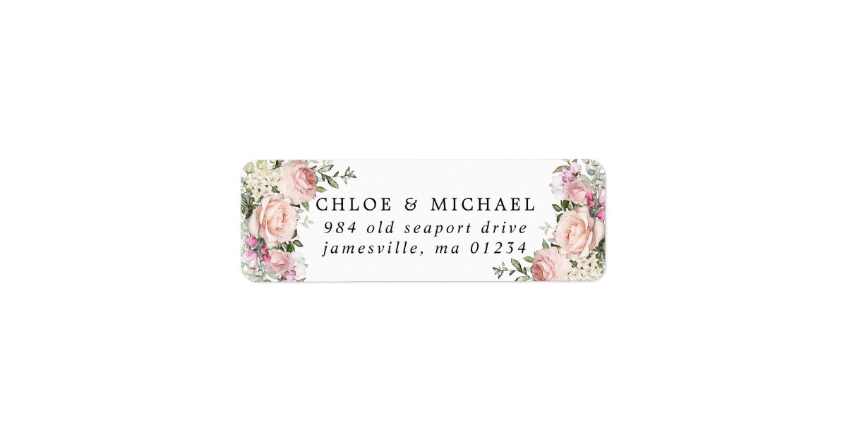 Blush Pink Floral Rustic Wedding Return Address Label | Zazzle