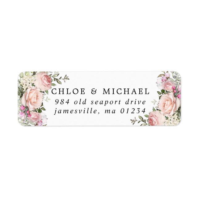 Blush Pink Floral Rustic Wedding Return Address Label (Front)