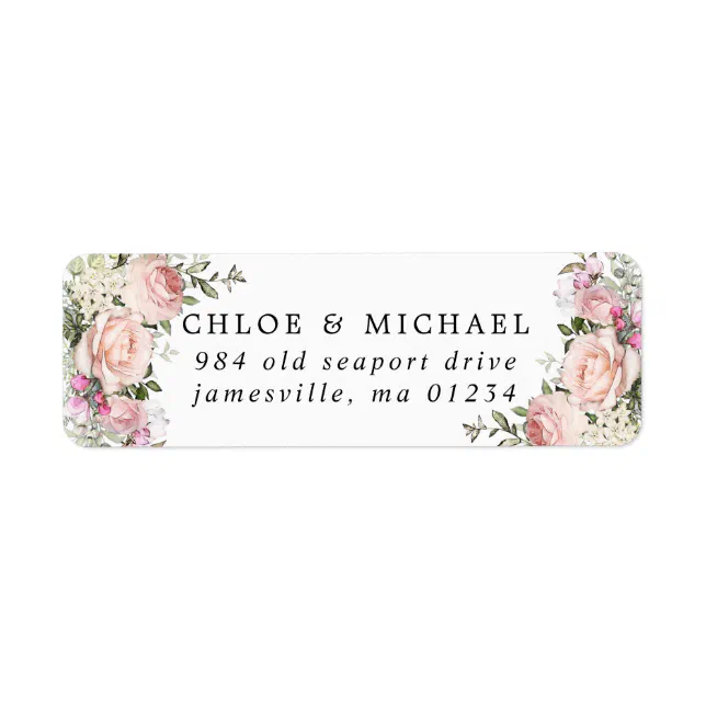 Blush Pink Floral Rustic Wedding Return Address Label | Zazzle