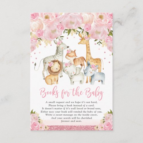 Blush Pink Floral Safari Animals Books for Baby Enclosure Card