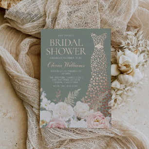 Blush Pink Floral Sage Bridal Shower Rose Gold Foil Invitation