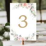 Blush Pink Floral Sage Gold Wedding Bridal Shower Table Number<br><div class="desc">Personalize this lovely wedding / birthday party / bridal shower / baby shower table number card easily and quickly, simply press the customize it button to further re-arrange and format the style and placement of the text.  Matching items available in store! (c) The Happy Cat Studio PS: Please place a...</div>