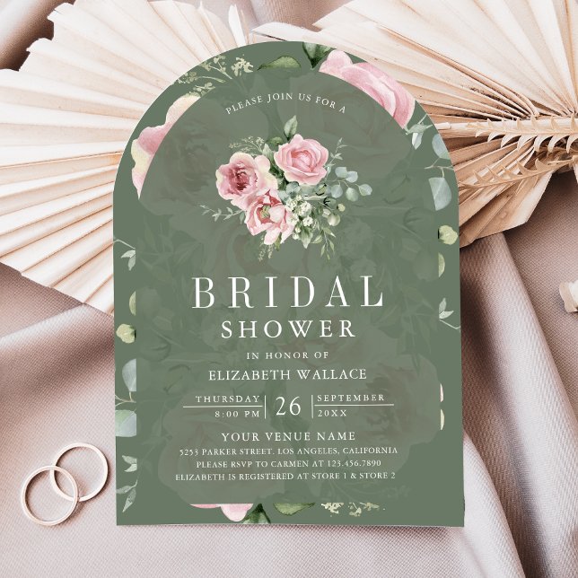 Blush Pink Floral Sage Green Bridal Shower Invitation (Creator Uploaded)