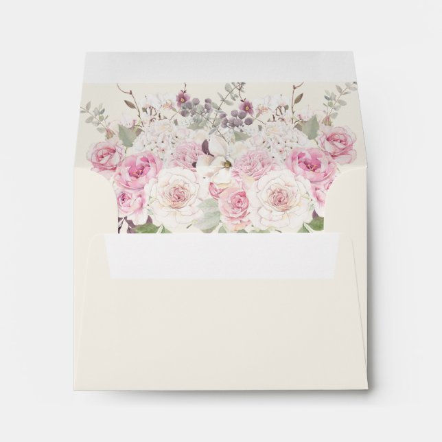 Blush Pink Floral Sage Green Cream Wedding Envelope (Back (Bottom))