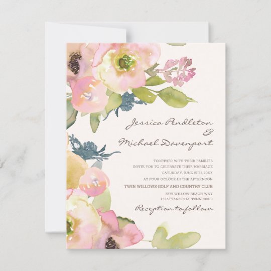 Blush Pink Floral Sage Green Leaves Wedding Invitation | Zazzle.com