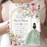 Blush Pink Floral Sage Green Quinceañera Sweet 16 Invitation<br><div class="desc">Personalize this elegant blush pink floral greenery Quinceañera / Sweet 16 birthday invitation card easily and quickly. Simply click the customize it further button to edit the texts, change fonts and fonts colors. Featuring beautiful blush pink roses, greenery and a girl dressed in a lovely sage green ball gown. Also...</div>