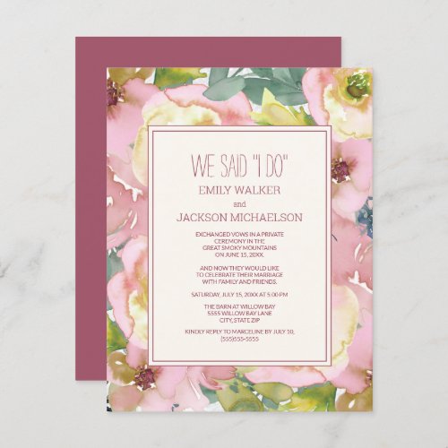 Blush Pink Floral Sage Green Wedding Elopement Invitation