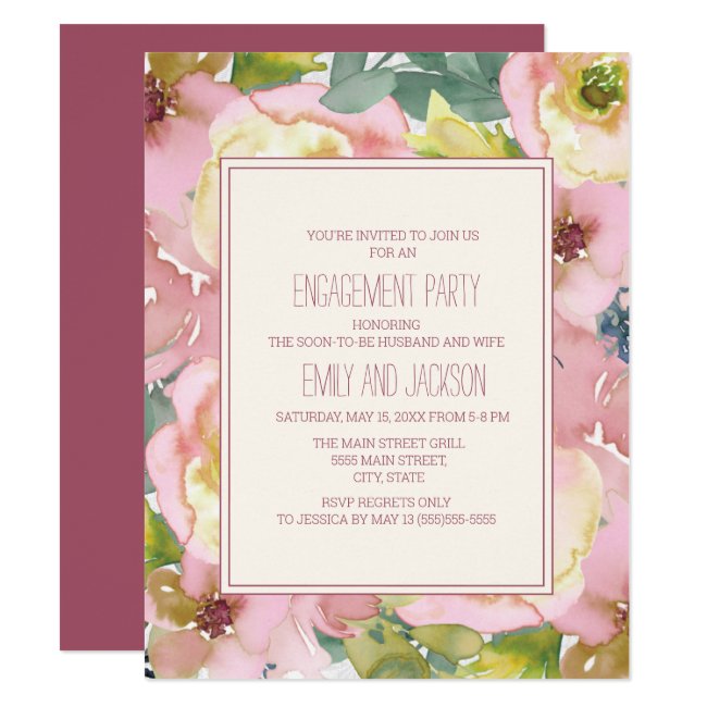 Blush Pink Floral Sage Green Wedding Engagement Invitation