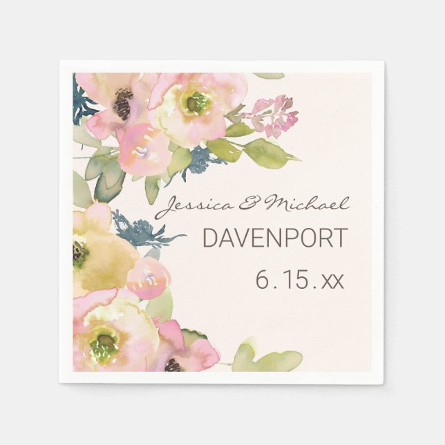 Blush Pink Floral Sage Green Wedding Napkins (Front)