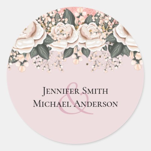 Blush Pink Floral Sage Wedding Budget Classic Round Sticker