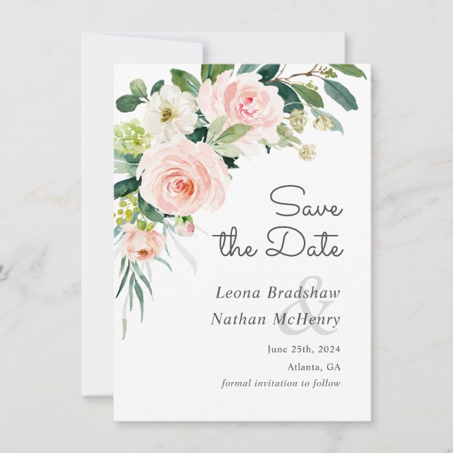 Blush Pink Floral Save the Date (Front)