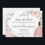 Blush Pink Floral Silver Quinceanera Sweet Sixteen Save The Date<br><div class="desc">(c) The Happy Cat Studio</div>