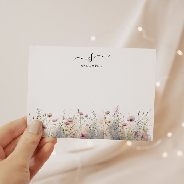 Blush Pink Floral Simple Chic Monogram Note Card (Creator Uploaded)