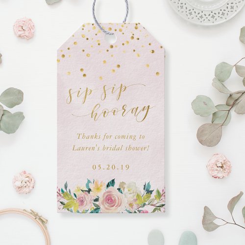 Blush Pink Floral Sip Sip Hooray Bridal Shower Gift Tags