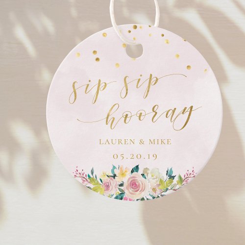 Blush Pink Floral Sip Sip Hooray Wedding Round Favor Tags