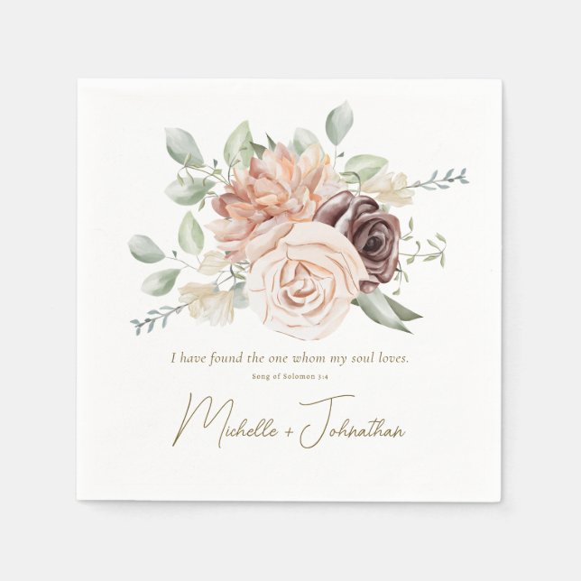 Blush Pink Floral Song of Solomon Bible Wedding Napkins (Front)