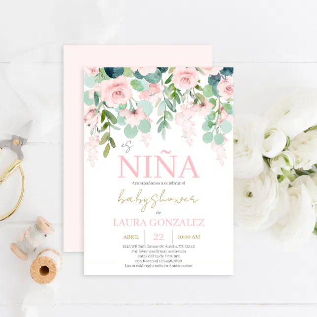 Blush Pink Floral Spanish Baby Shower Girl Invitation | Zazzle