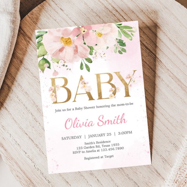 Blush Pink Floral Spring Baby Shower Invitation (Blush Pink Spring Floral Baby Shower Invitation
)