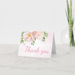 Blush Pink Floral Spring Baby Shower Letterpress Thank You Card