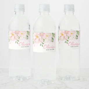 Blush Pink Floral Spring Baby Shower Water Bottle Label