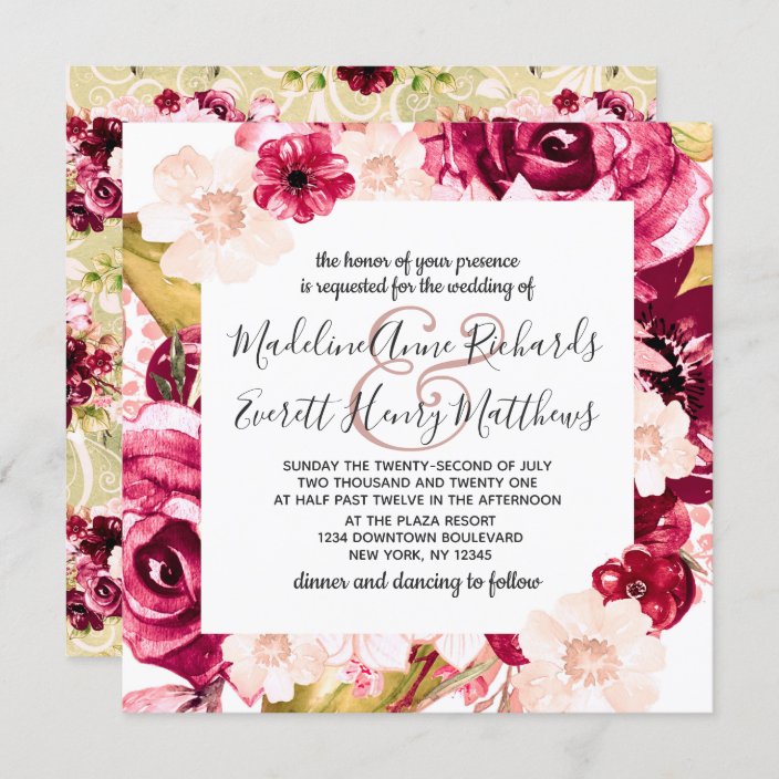 Blush Pink Floral Square Frame Wedding Invitation | Zazzle.com