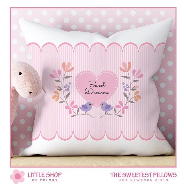 Blush Pink Floral Stripes Customizable Nursery Throw Pillow (Creator Uploaded)