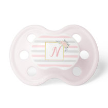 Blush Pink Floral & Stripes Monogram Pacifier