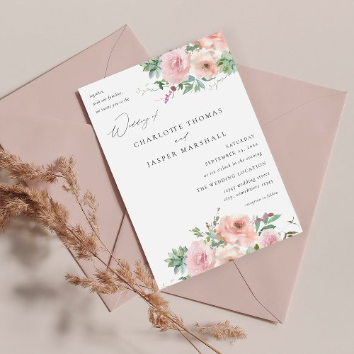 Blush Pink Floral  Succulent Wedding V2 Invitation