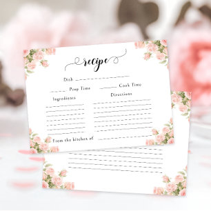 Blush Pink Floral Summer Bridal Shower Recipe Card
