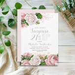 Blush Pink Floral Surprise 21st  Birthday Invitation<br><div class="desc">Elegant modern botanical blush pink watercolor floral (roses) and greenery on white garden-theme surprise 21st birthday party invitation.  Text,  font,  font size and color are completely customizable,  so this card can be customized to perfectly suit your needs.</div>