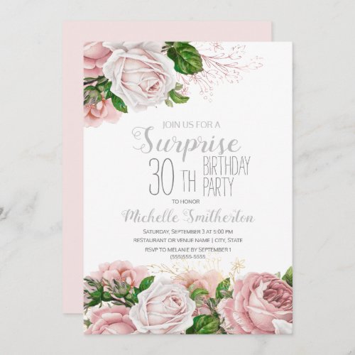 Blush Pink Floral Surprise 30th Birthday Invitation