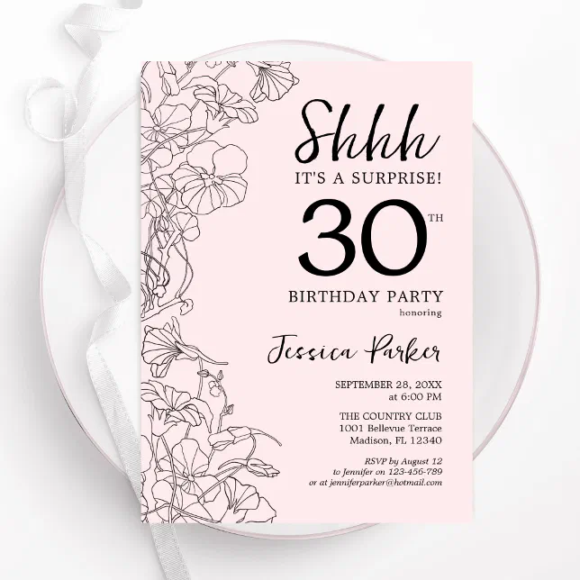 Blush Pink Floral Surprise 30th Birthday Invitation | Zazzle