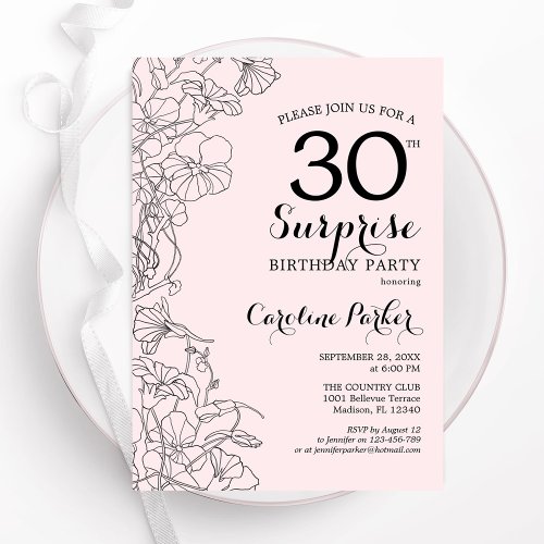 Blush Pink Floral Surprise 30th Birthday Party Invitation