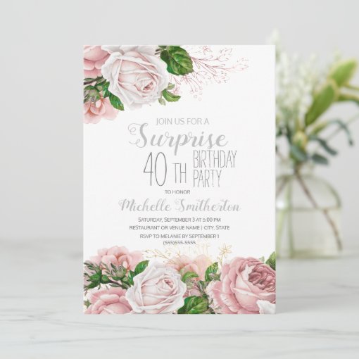 Blush Pink Floral Surprise 40th Birthday Invitation | Zazzle