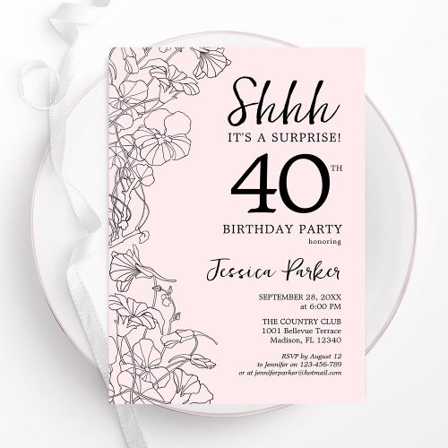 Blush Pink Floral Surprise 40th Birthday Invitation