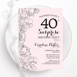 Blush Pink Floral Surprise 40th Birthday Party Invitation<br><div class="desc">Blush pink and black floral surprise 40th birthday party invitation. Elegant modern design featuring botanical accents and typography script font. Simple floral invite card perfect for a stylish female surprise bday celebration. Can be customized to any age. Printed Zazzle invitations or instant download digital printable template.</div>