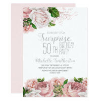 Blush Pink Floral Surprise 50th Birthday Invitation
