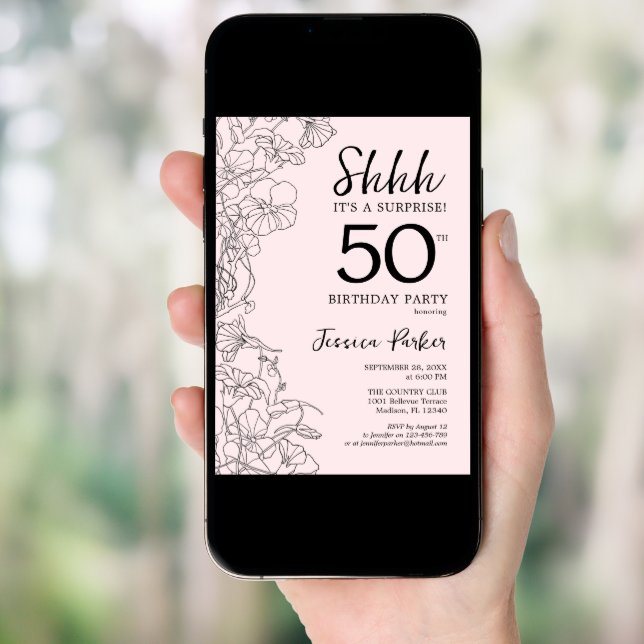 Blush Pink Floral Surprise 50th Birthday Invitation (Front Digital)
