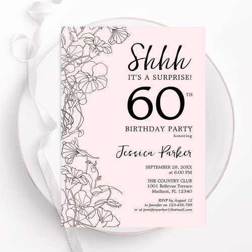 Blush Pink Floral Surprise 60th Birthday Invitation