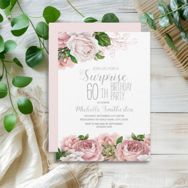 Blush Pink Floral Surprise 60th Birthday Invitation (Blush pink vintage floral surpirse 60th birthday party invitation
)