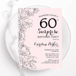 Blush Pink Floral Surprise 60th Birthday Party Invitation<br><div class="desc">Blush pink and black floral surprise 60th birthday party invitation. Elegant modern design featuring botanical accents and typography script font. Simple floral invite card perfect for a stylish female surprise bday celebration. Can be customized to any age. Printed Zazzle invitations or instant download digital printable template.</div>