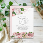 Blush Pink Floral Surprise 80th Birthday Invitation<br><div class="desc">Elegant modern botanical blush pink watercolor floral (roses) and greenery on white garden-theme surprise 80th birthday party invitation.  Text,  font,  font size and color are completely customizable,  so this card can be customized to perfectly suit your needs.</div>