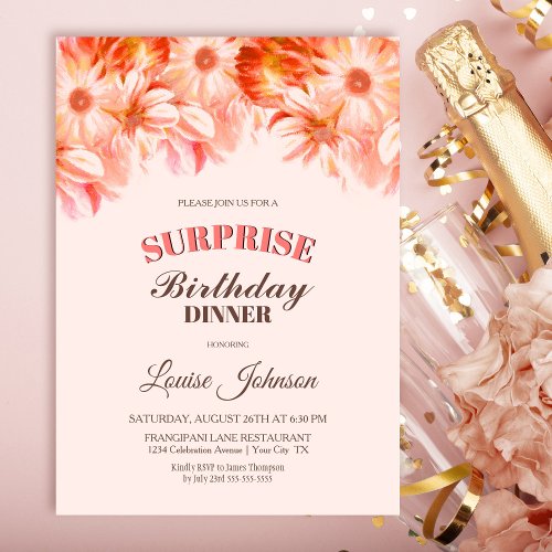 Blush Pink Floral Surprise Birthday Dinner Party Invitation