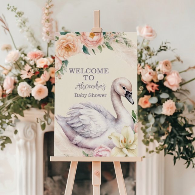 Blush Pink Floral Swan Princess Baby Shower Foam Board (Creator Uploaded)