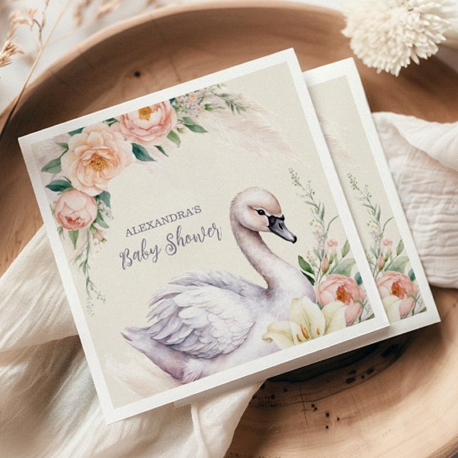 Blush Pink Floral Swan Princess Baby Shower Napkins (Creator Uploaded)