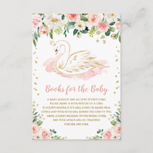 Blush Pink Floral Swan Princess Books for Baby Enclosure Card